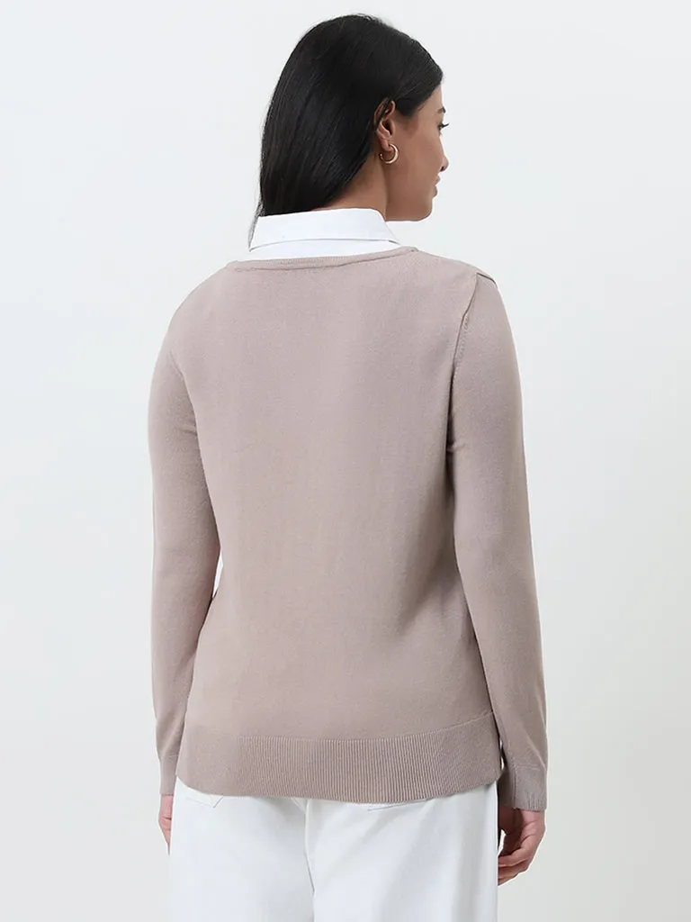 Gia Beige Collared Sweater