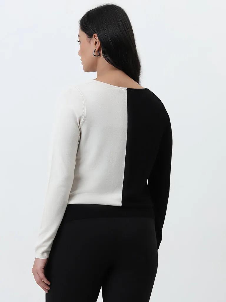 Gia Black & Off-White Knit-Detail Sweater