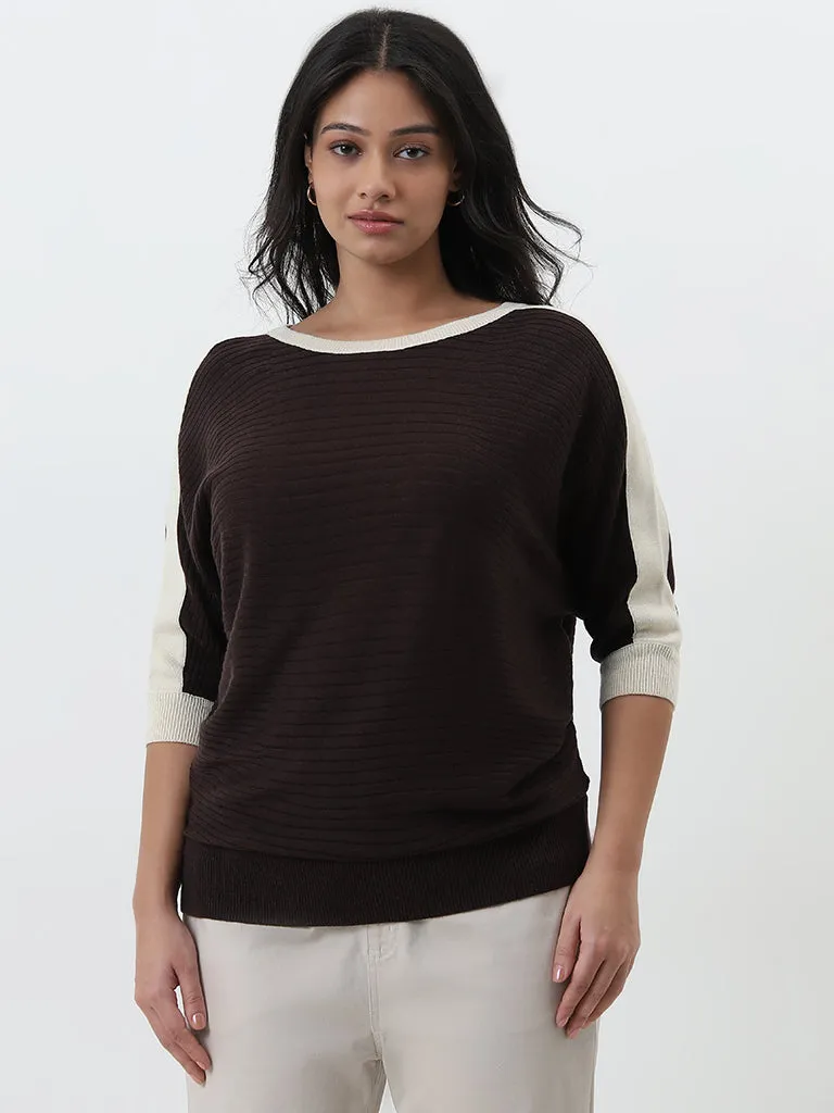 Gia Brown Self-Striped Sweater