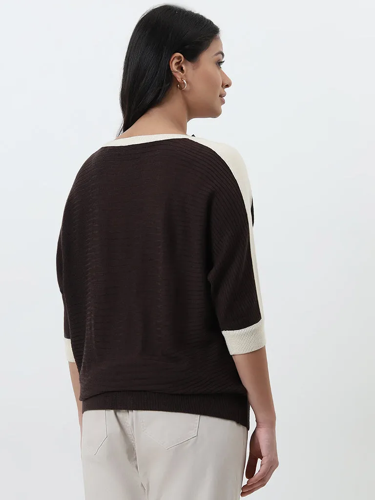 Gia Brown Self-Striped Sweater