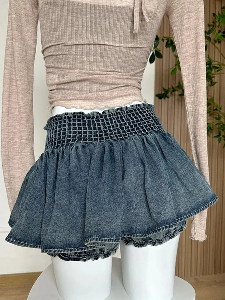 Girlary A-line Women Denim Blue Jean Skirts Shorts Summer Bow Hot Girls Mini Skirt Streetwear Sexy Y2k Irregular Kawaii Coquette