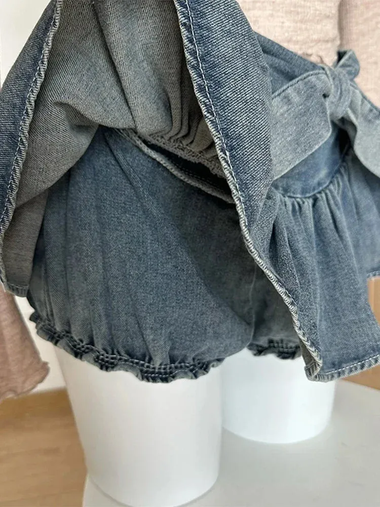 Girlary A-line Women Denim Blue Jean Skirts Shorts Summer Bow Hot Girls Mini Skirt Streetwear Sexy Y2k Irregular Kawaii Coquette