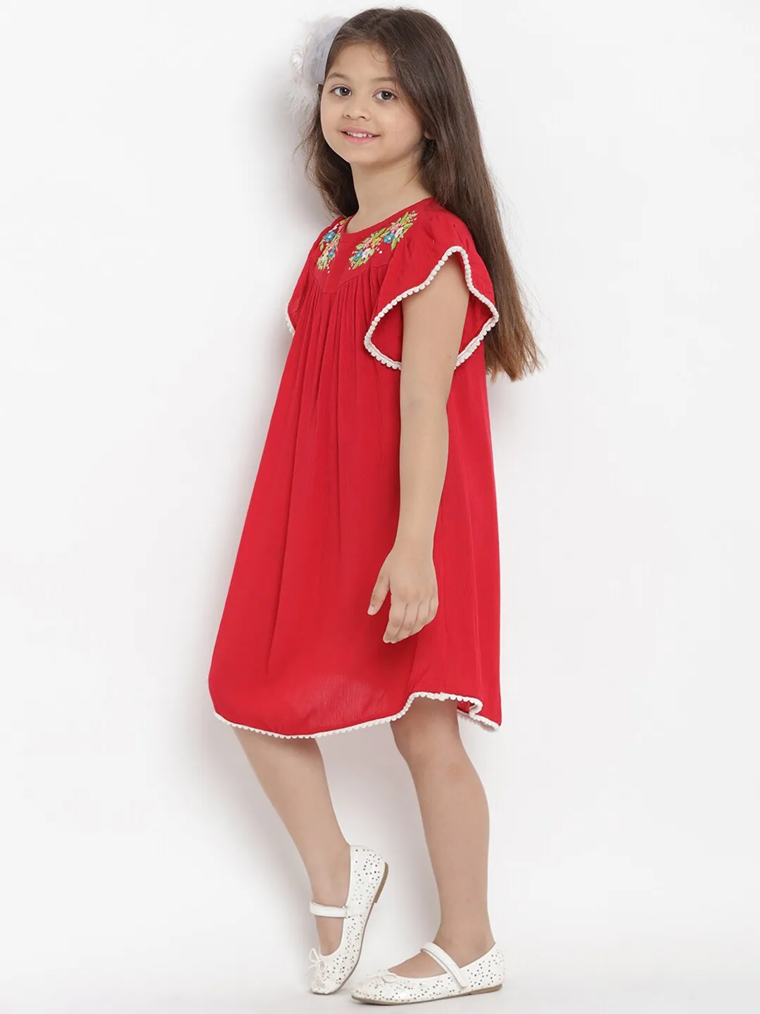 Girl's Red A-Line Dress  - NOZ2TOZ KIDS