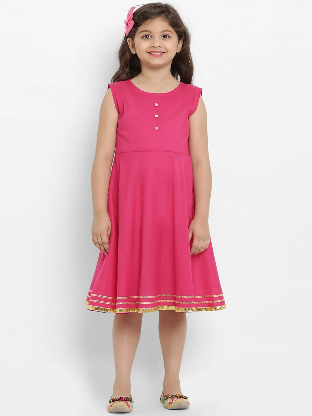 Girl's Yellow & Pink Floral Fit And Flare Dress  - NOZ2TOZ KIDS