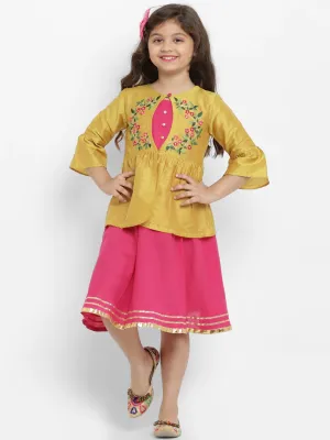 Girl's Yellow & Pink Floral Fit And Flare Dress  - NOZ2TOZ KIDS