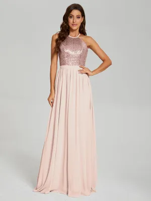 Halter A-Line Sequins Prom Dresses With Split