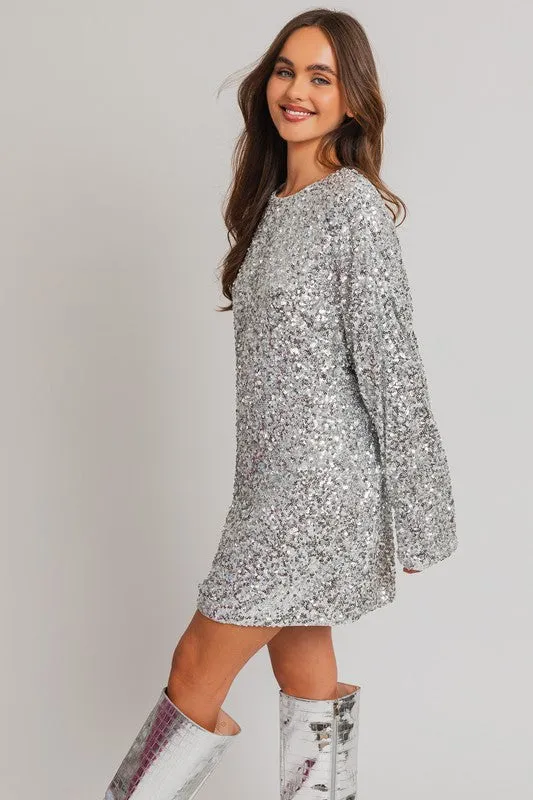 Hot Girl Afterparty Long Sleeve Sequin Mini Dress