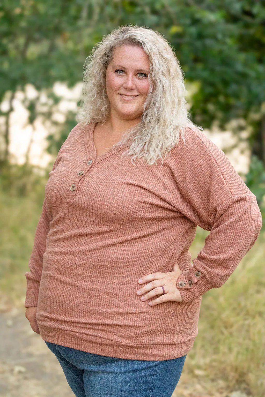 IN STOCK Brittney Button Sweater - Terra Cotta