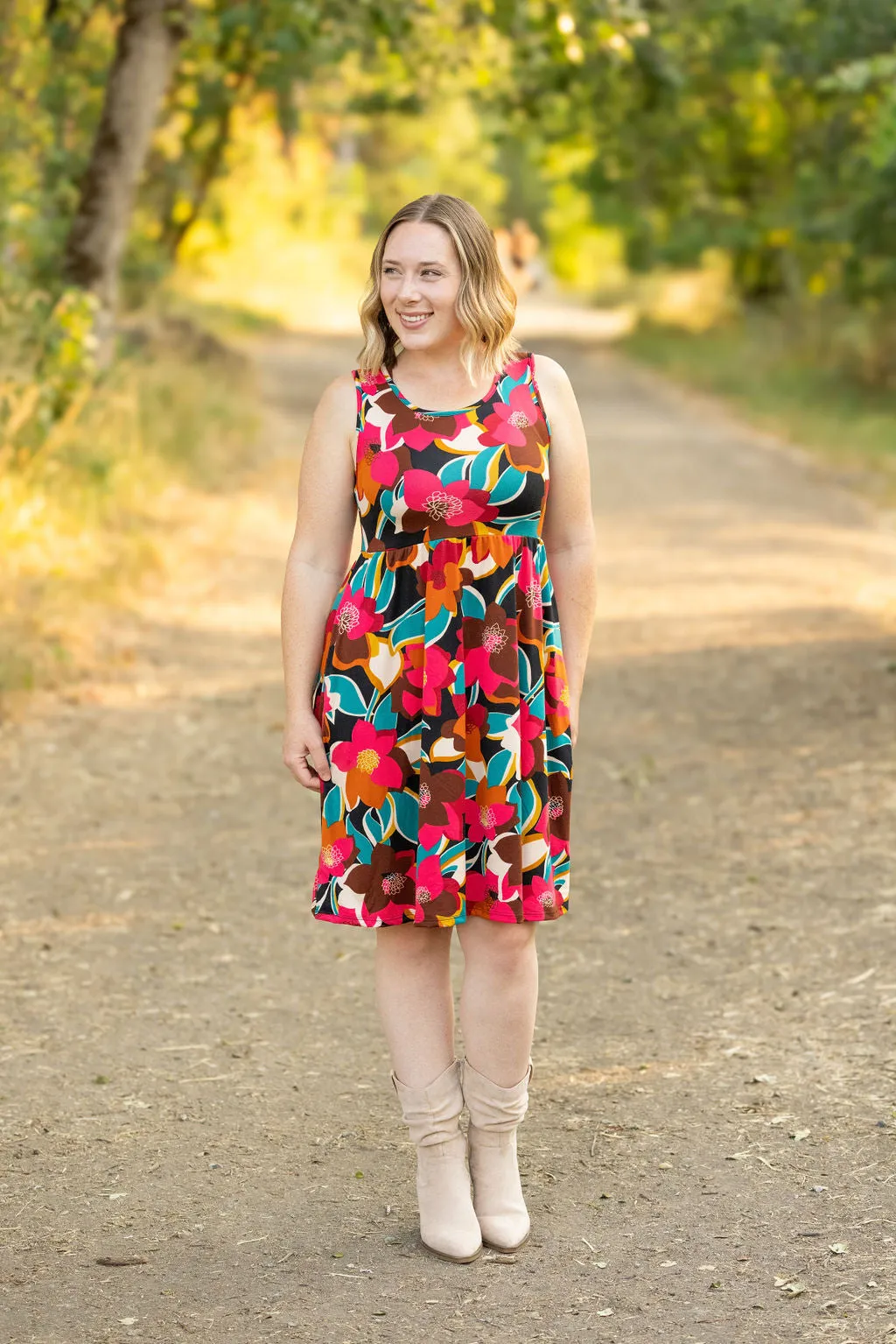 IN STOCK Kelsey Tank Dress - Bold Magenta Floral