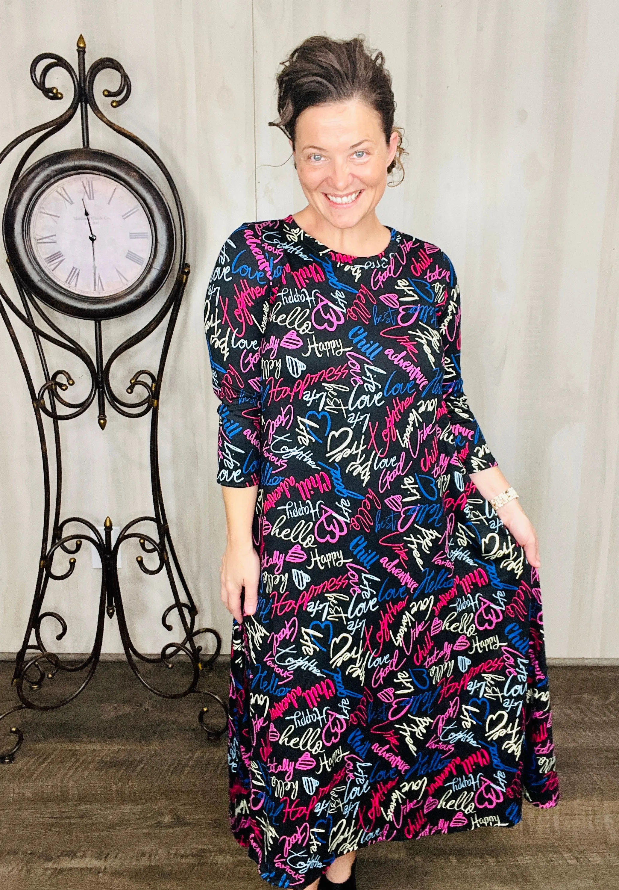 Jillian Flowy Hanky Dress- Be Happy