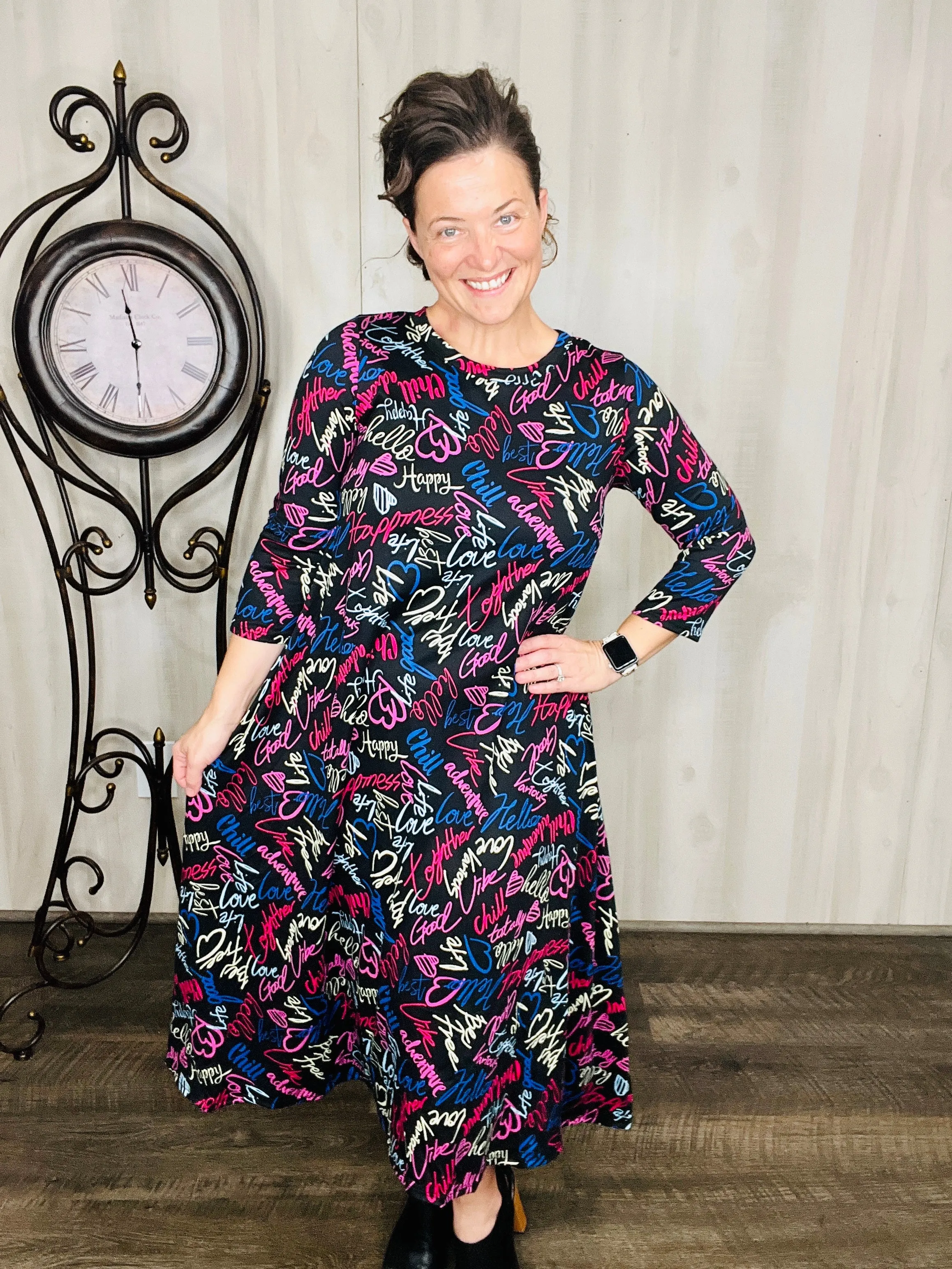 Jillian Flowy Hanky Dress- Be Happy