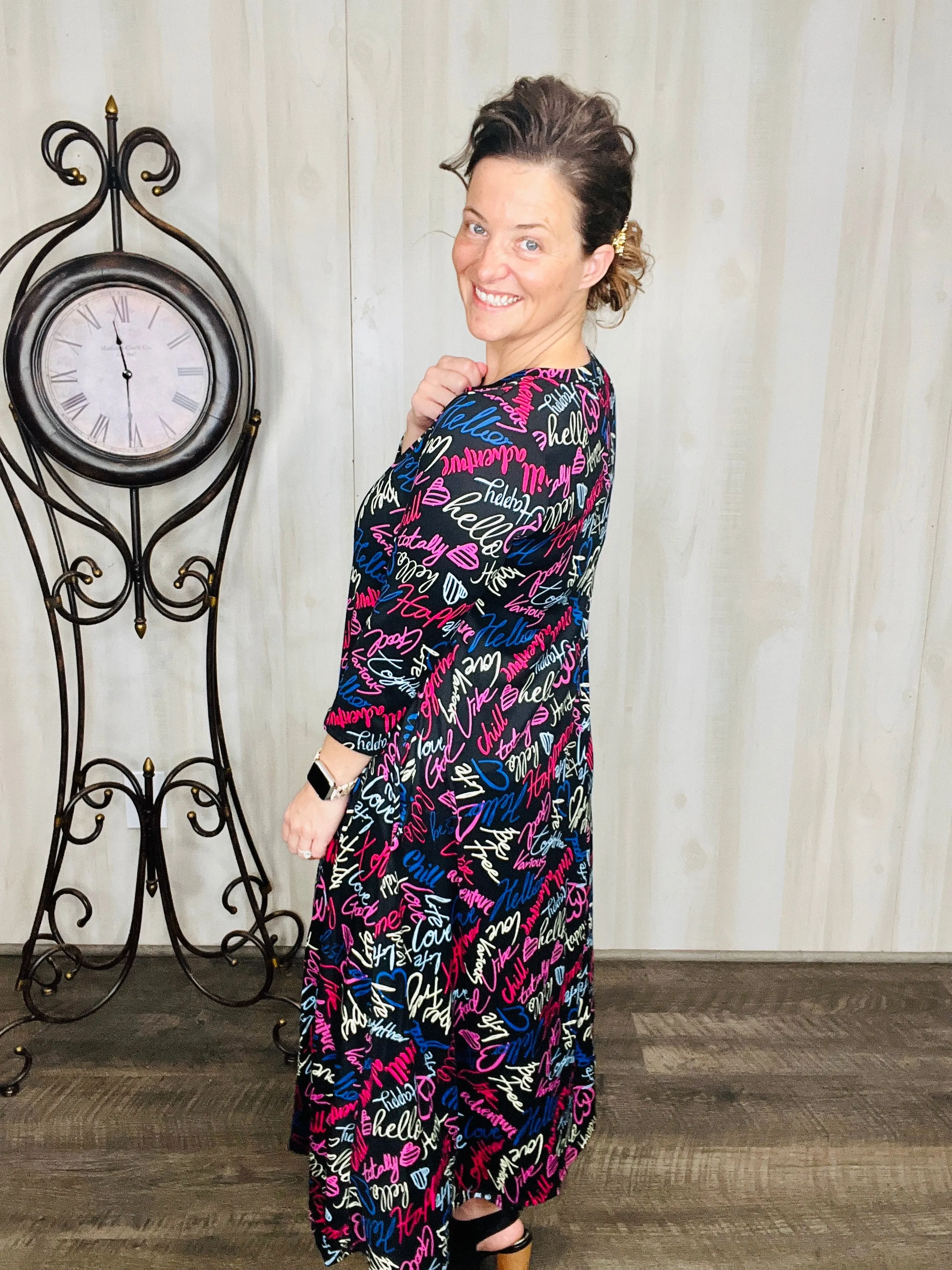 Jillian Flowy Hanky Dress- Be Happy