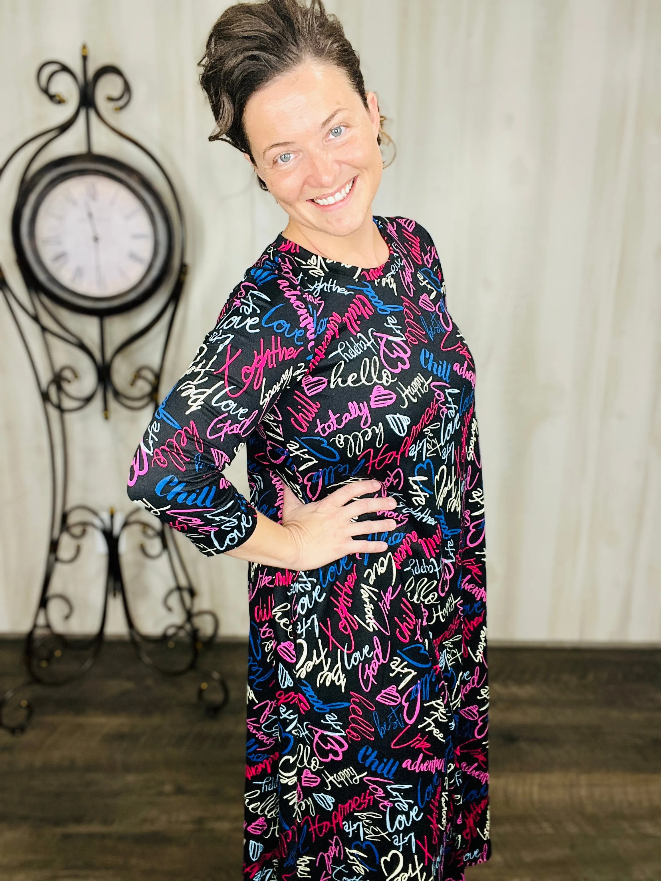 Jillian Flowy Hanky Dress- Be Happy