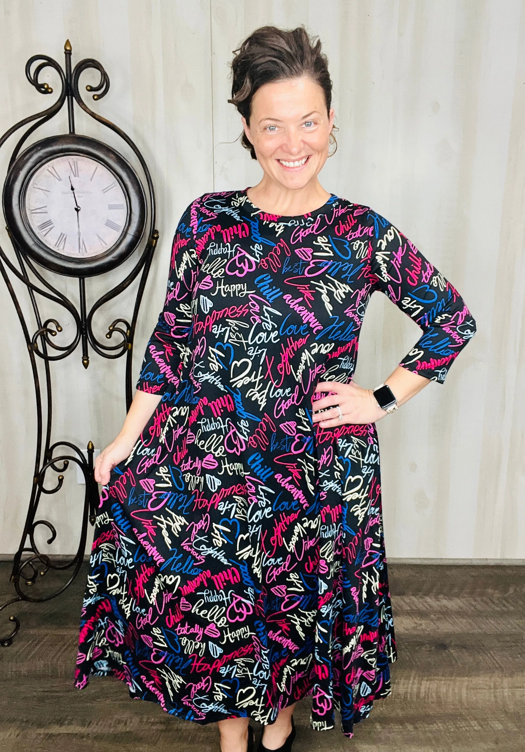 Jillian Flowy Hanky Dress- Be Happy