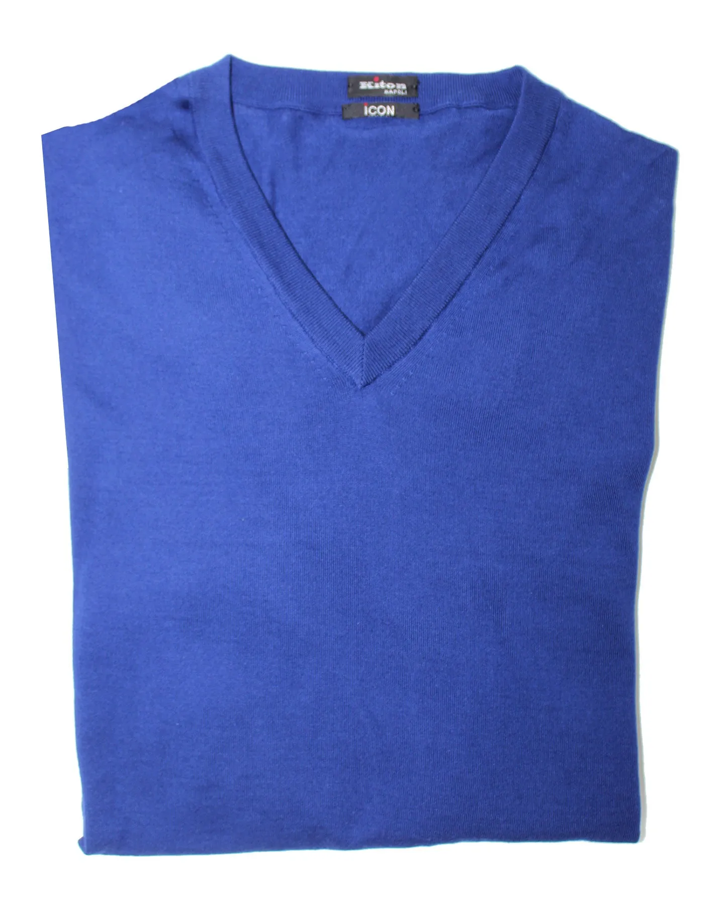 Kiton Cotton Sweater Royal Blue V-Neck - ICON - EUR 50/ M