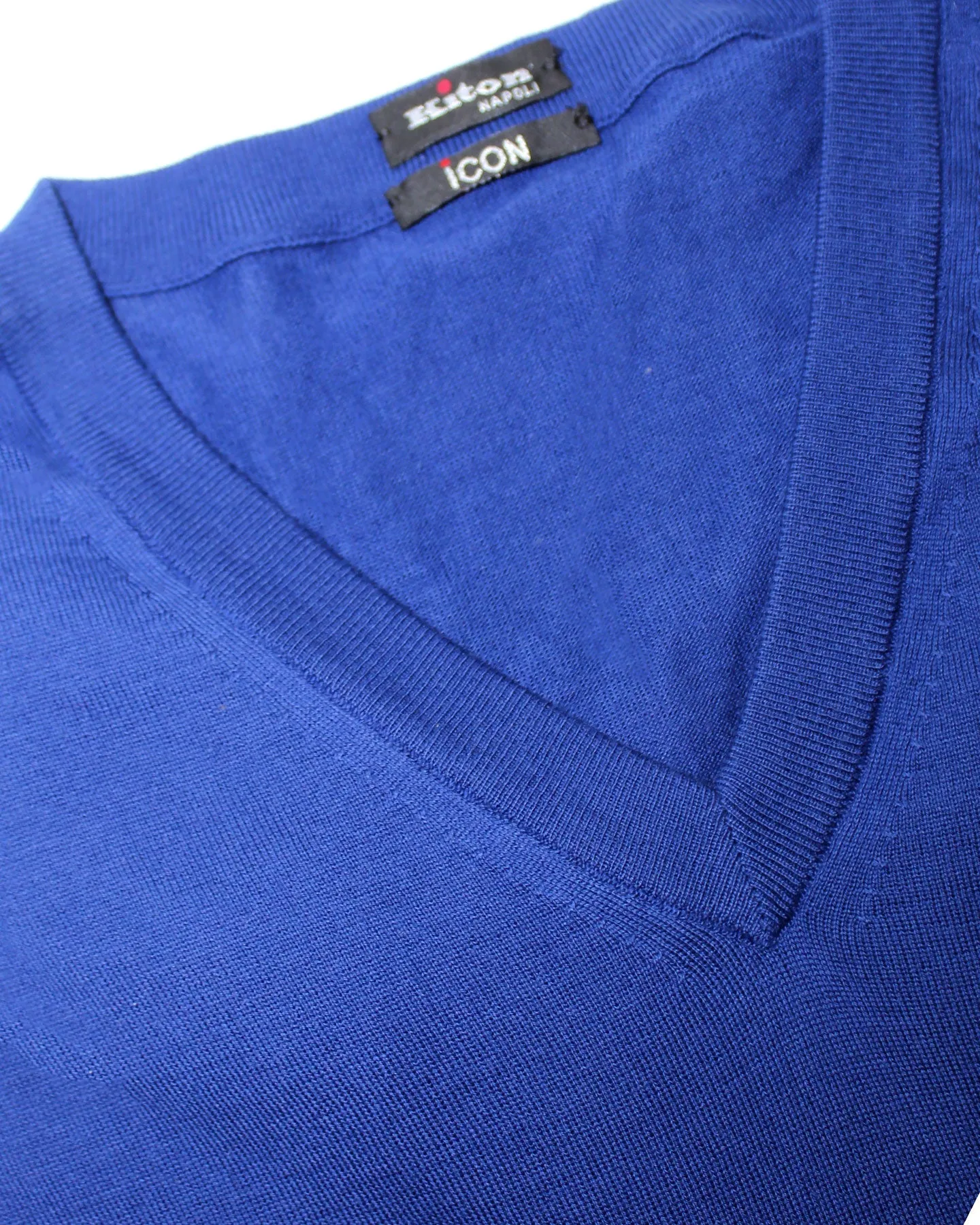 Kiton Cotton Sweater Royal Blue V-Neck - ICON - EUR 50/ M