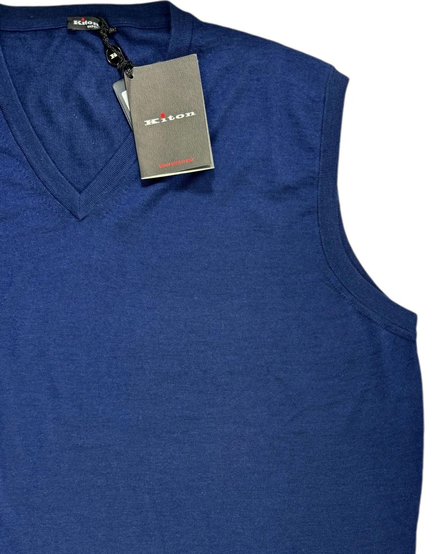 Kiton Sleeveless Sweater Lapis Blue Cashmere Silk V-Neck EU 56 / XXL