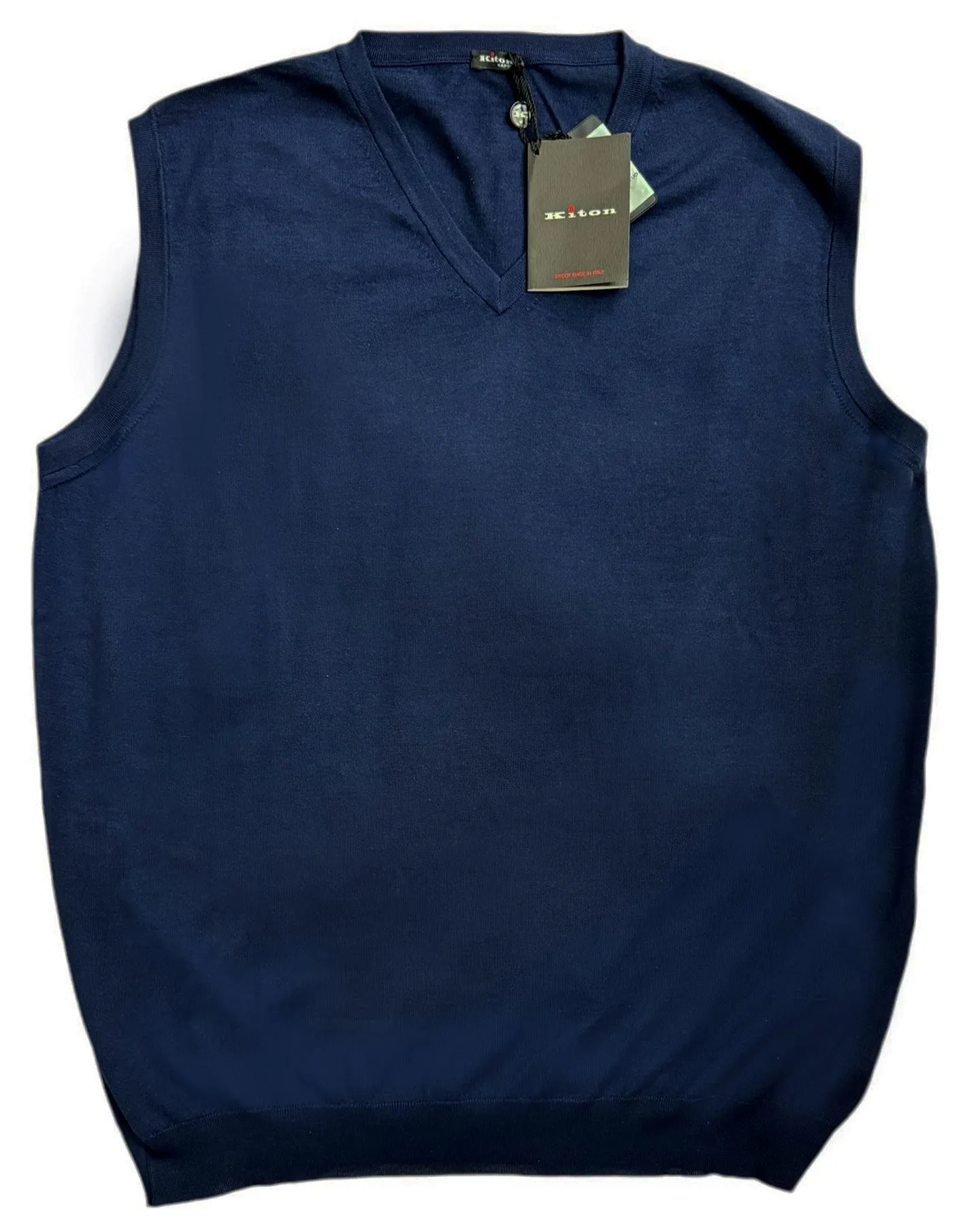 Kiton Sleeveless Sweater Lapis Blue Cashmere Silk V-Neck EU 56 / XXL