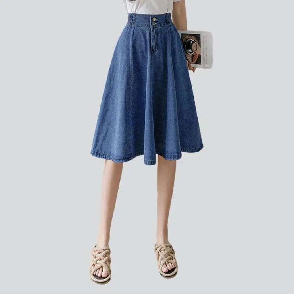 Knee-length flare denim skirt