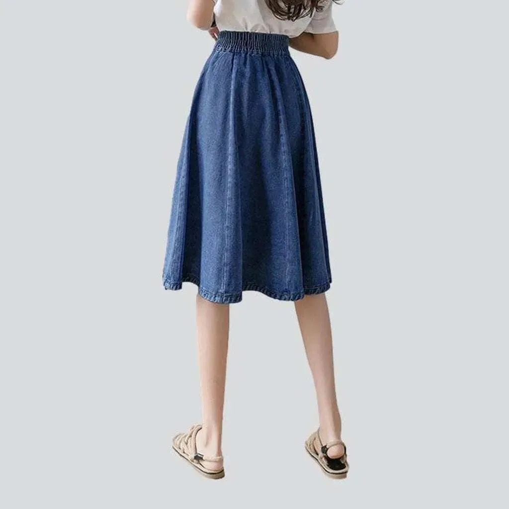 Knee-length flare denim skirt