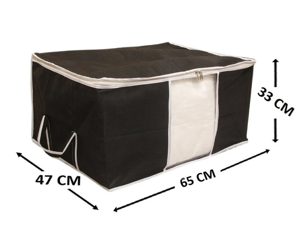 Kuber Industries Non-Woven Underbed Storage Bag|Large Storage Organiser|Blanket Cover With Transparent Window|Size 65 X 33 X 47 Cm (Black)