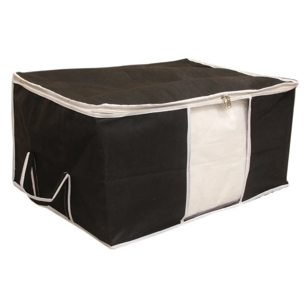 Kuber Industries Non-Woven Underbed Storage Bag|Large Storage Organiser|Blanket Cover With Transparent Window|Size 65 X 33 X 47 Cm (Black)