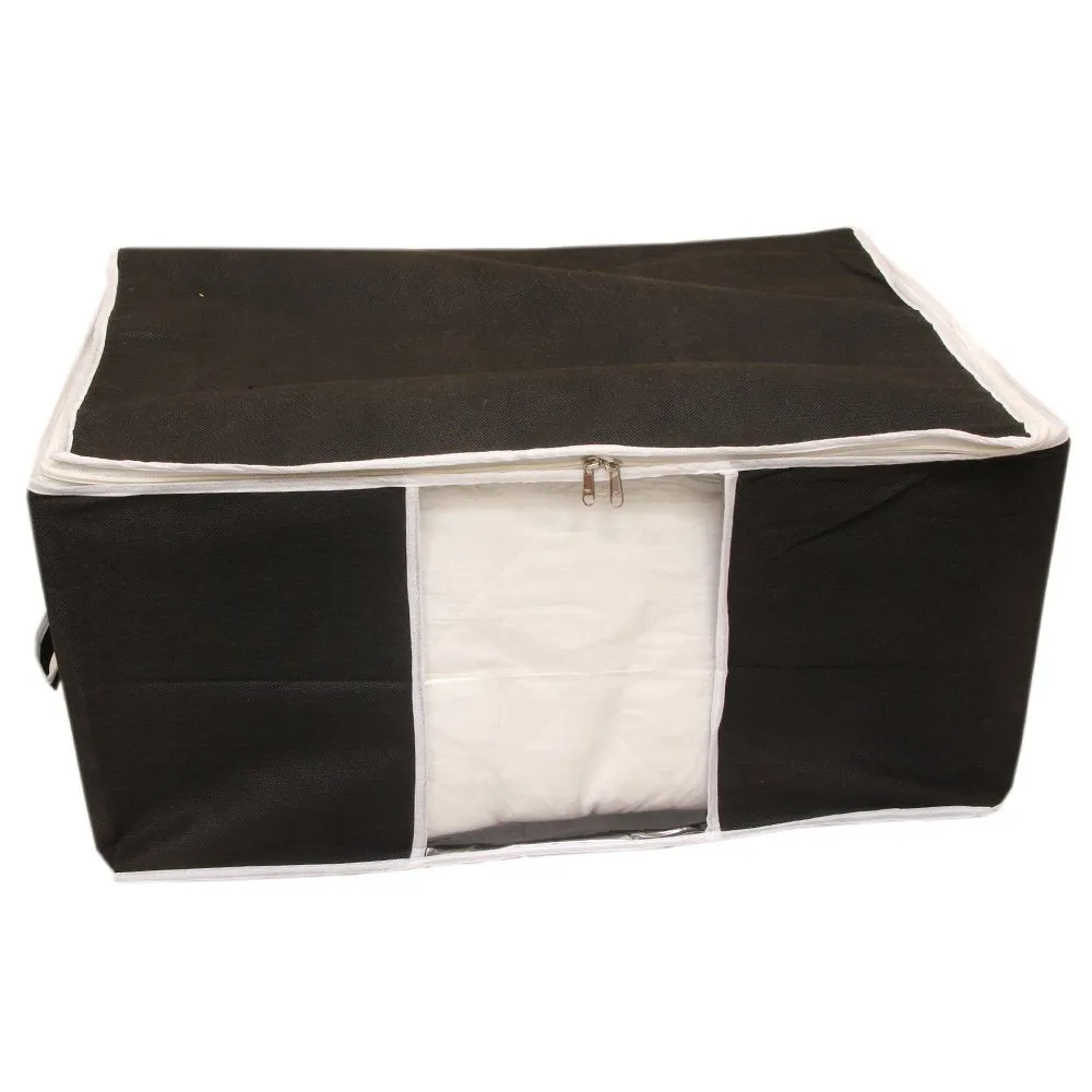 Kuber Industries Non-Woven Underbed Storage Bag|Large Storage Organiser|Blanket Cover With Transparent Window|Size 65 X 33 X 47 Cm (Black)