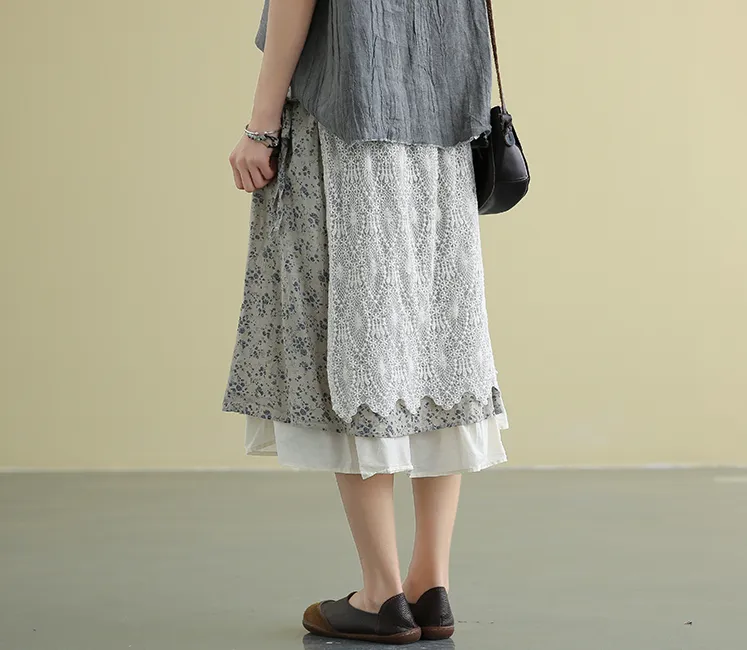 lace Casual Cotton Linen loose fitting Women's Skirts DZA2007213