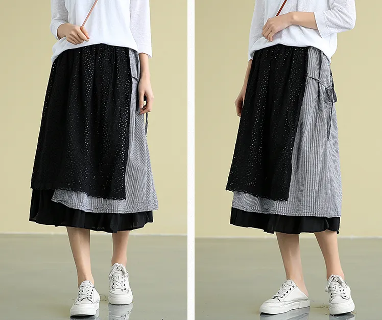 lace Casual Cotton Linen loose fitting Women's Skirts DZA2007213