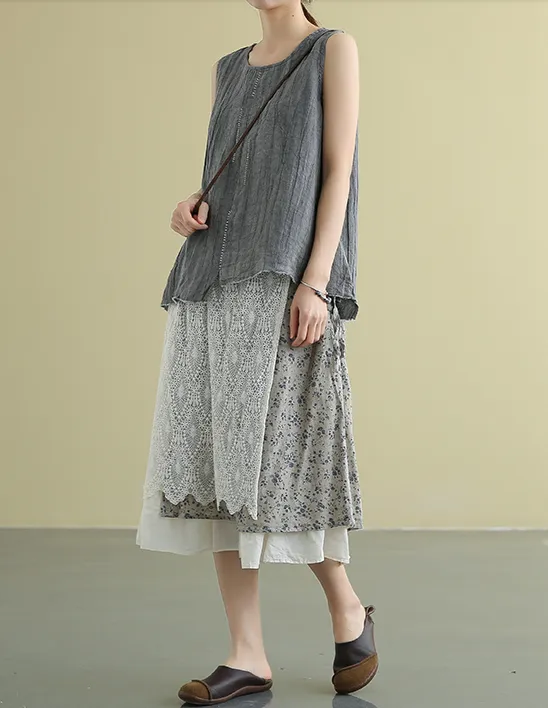 lace Casual Cotton Linen loose fitting Women's Skirts DZA2007213