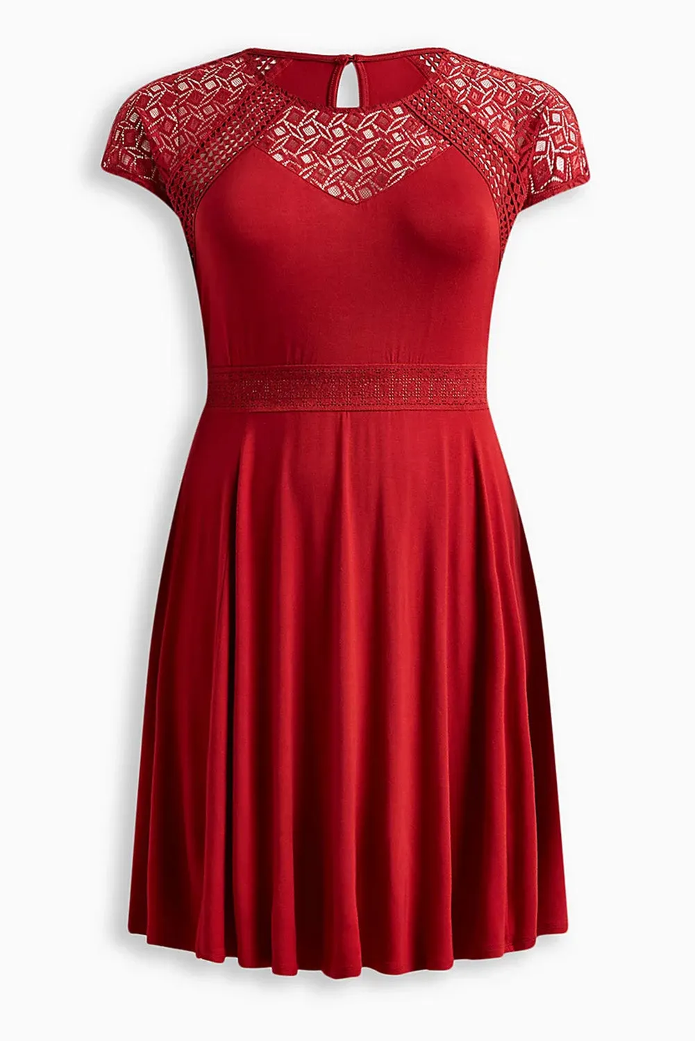 Lace Yoke Splice Fit-and-flare Curvy Dress