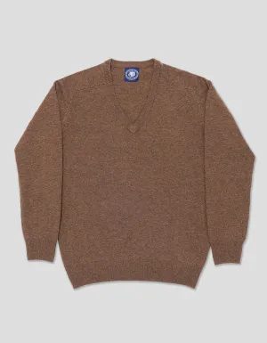 LAMBSWOOL V NECK SWEATER - BROWN