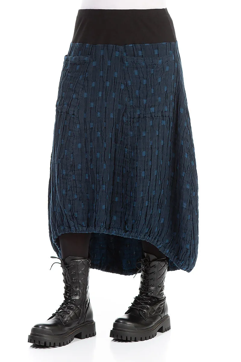 Longer Back Navy Textured Linen Skirt