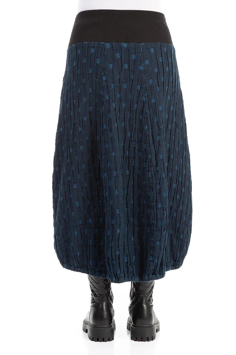 Longer Back Navy Textured Linen Skirt