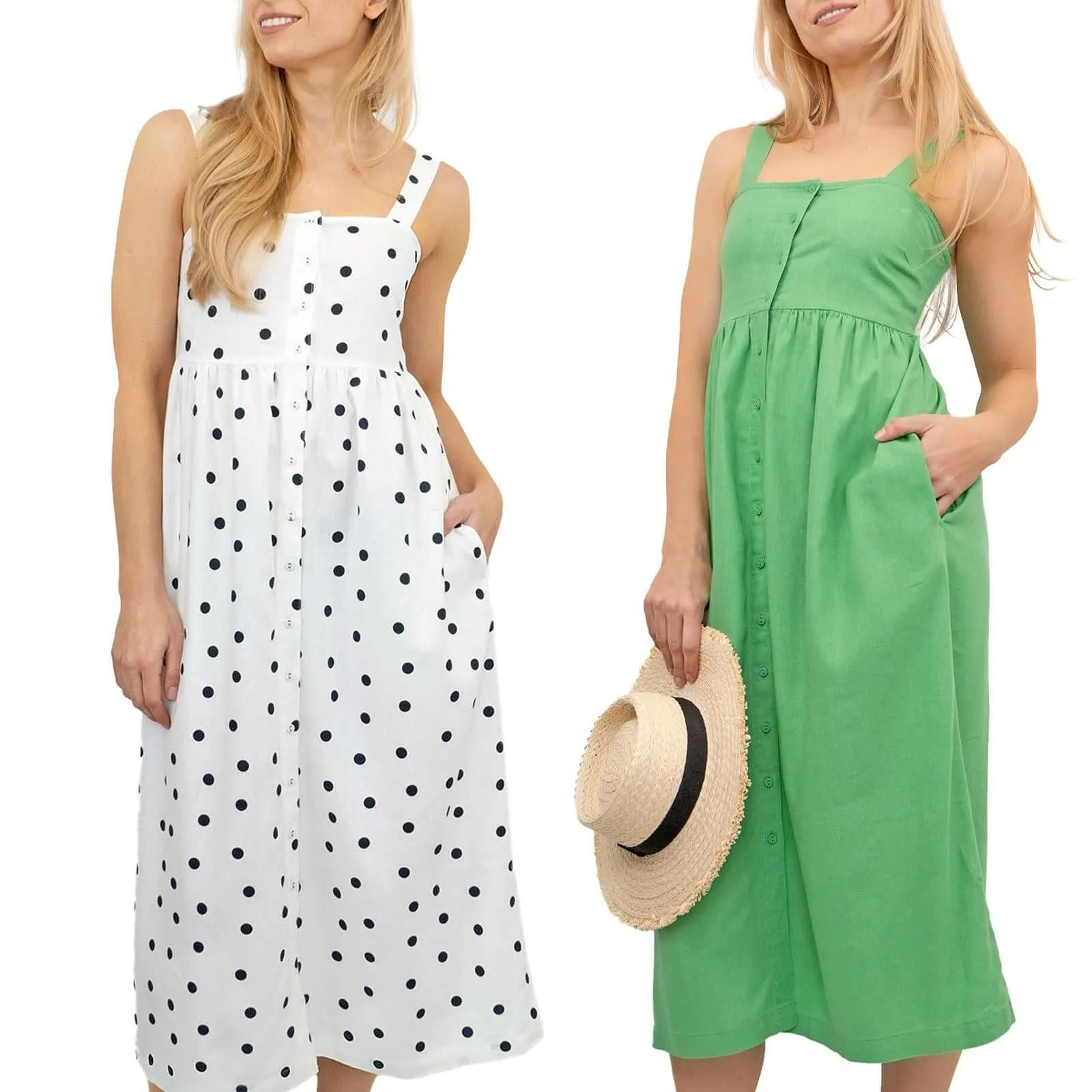 M&S Linen Blend Sleeveless Fit and Flare Midi Dresses