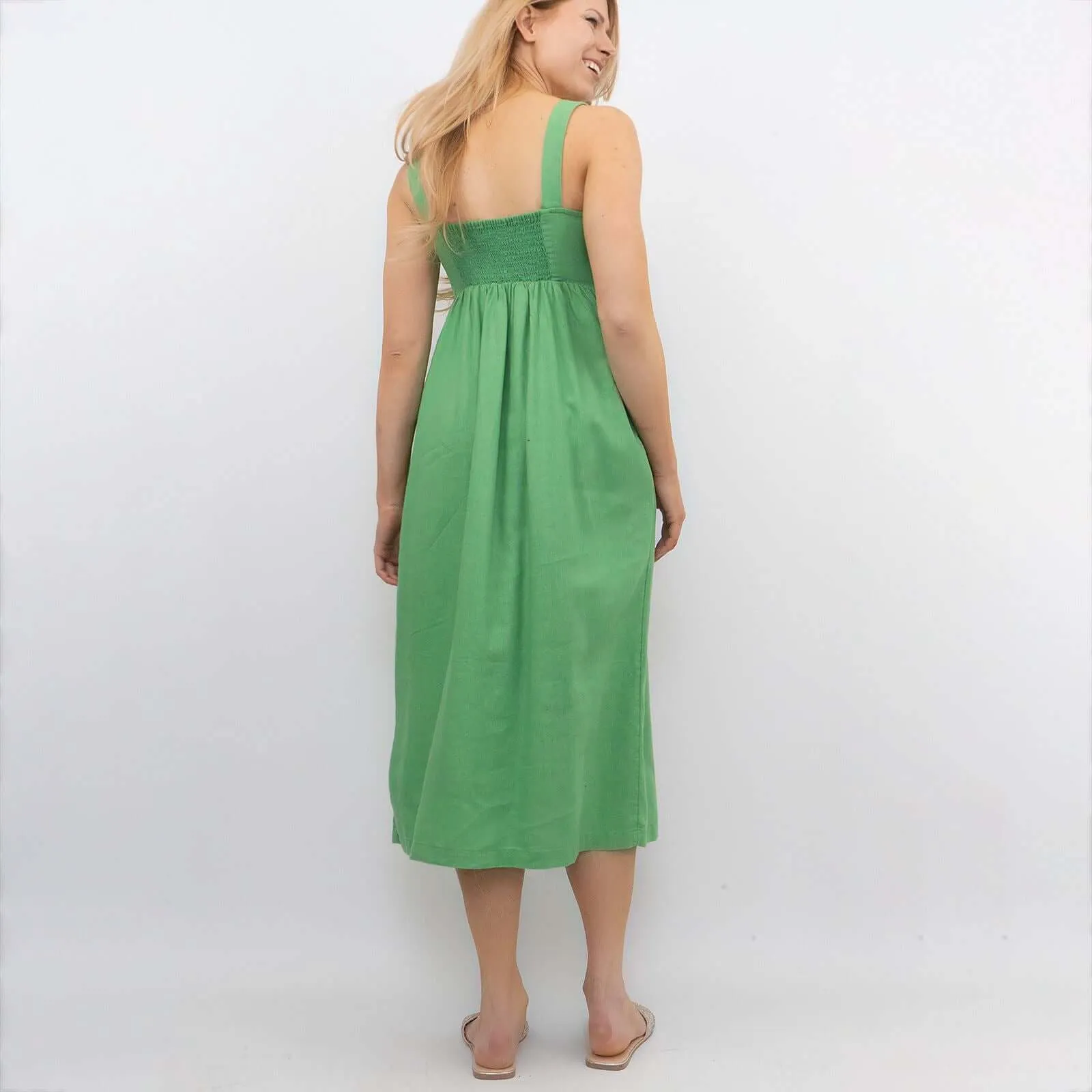 M&S Linen Blend Sleeveless Fit and Flare Midi Dresses