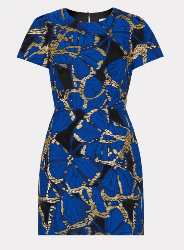 Milly Rowen Butterfly Jacquard Dress Multi Blue