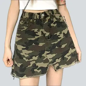 Mini split camouflage denim skirt