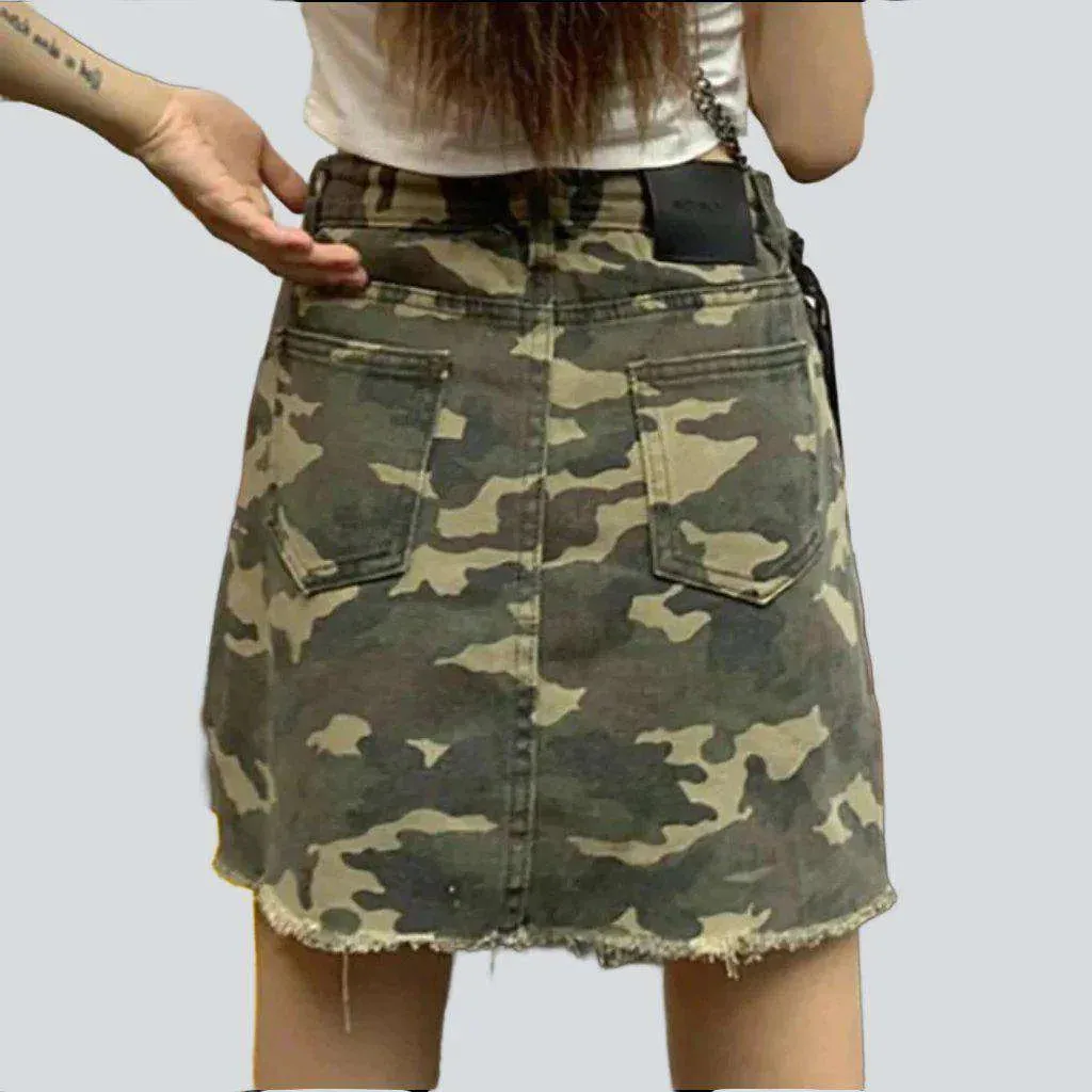 Mini split camouflage denim skirt