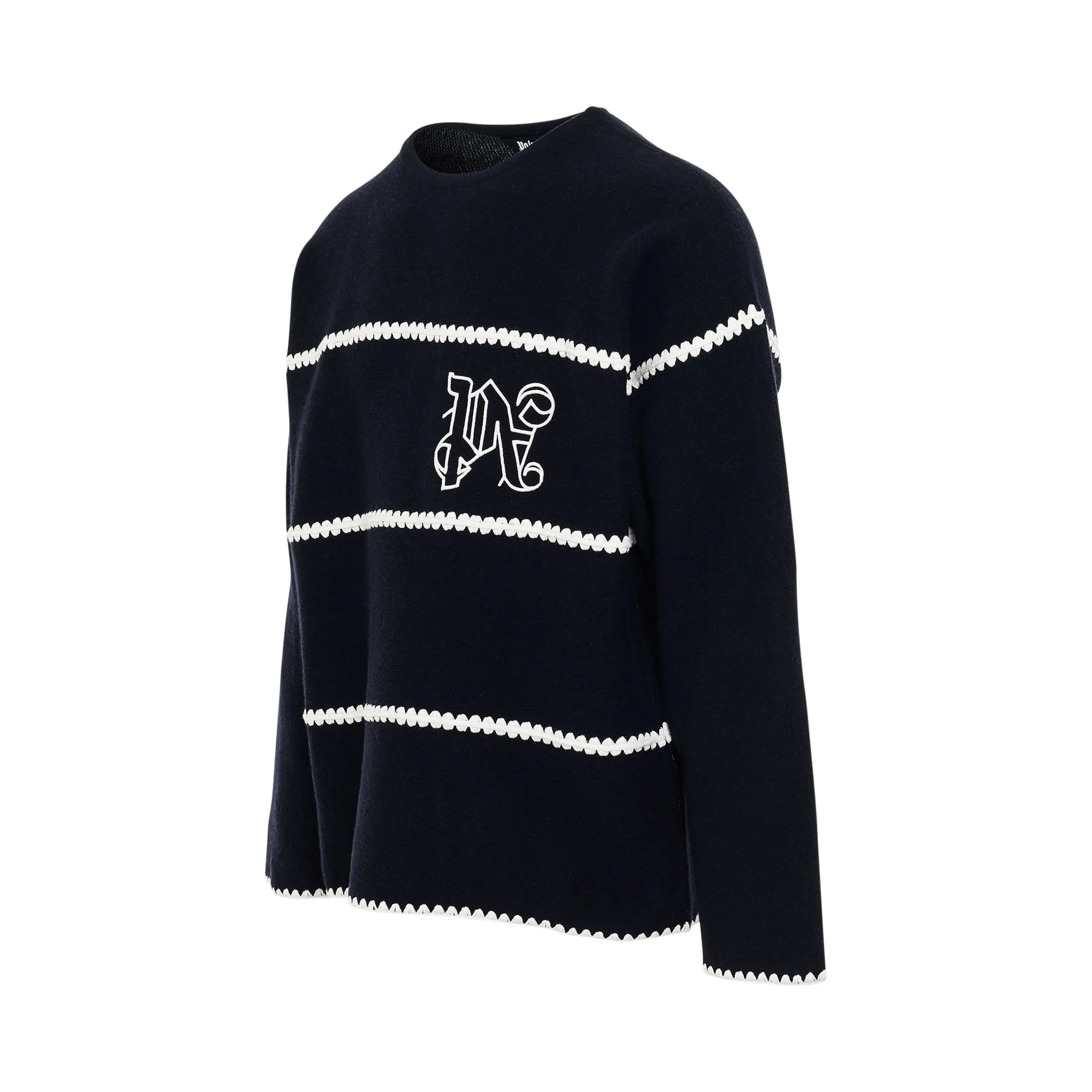 Monogram Striped Sweater in Navy Blue