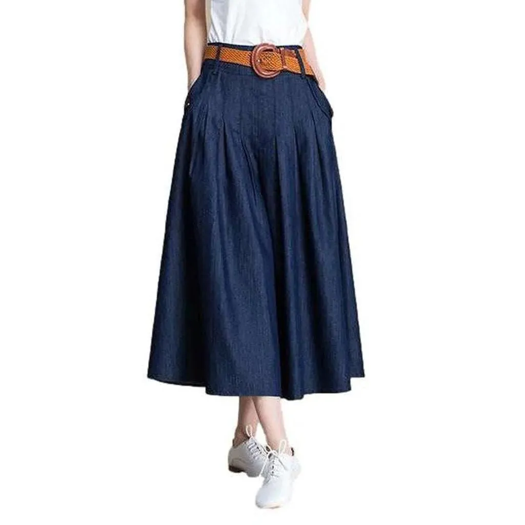 Navy flare long denim skirt