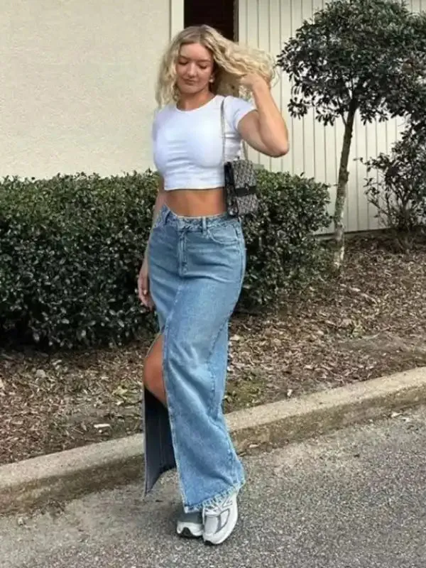 New high waist slim denim skirt one step skirt