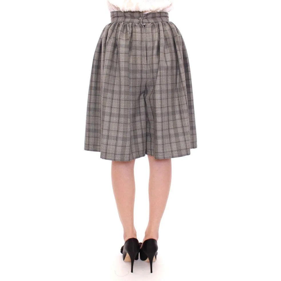 NOEMI ALEMÁN Elegant Gray Checkered Wool Shorts Skirt