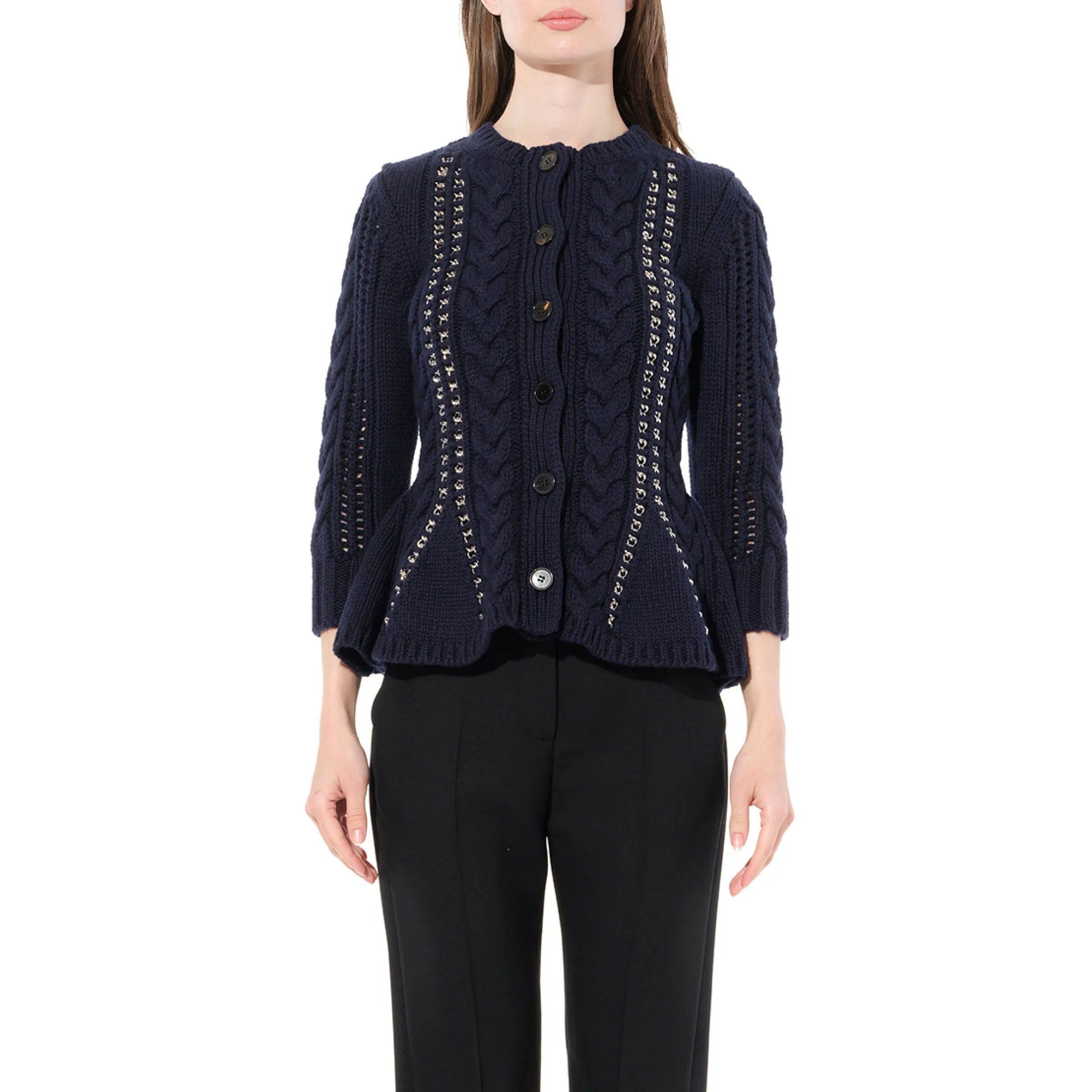 Peplum Cardigan in Navy