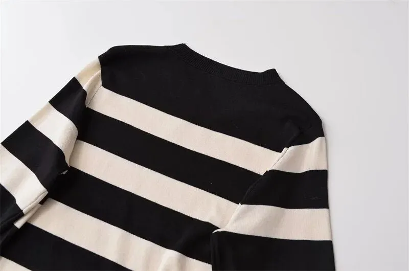 Pre Order:  Contrast Stripes Knit Midi Dress