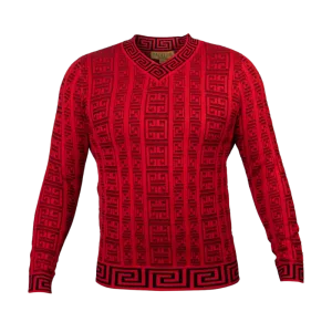 Prestige Red V-Neck Men's Pullover Sweaters Greek key Lightweight