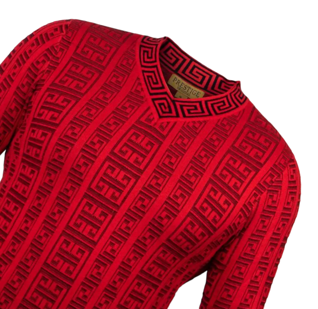 Prestige Red V-Neck Men's Pullover Sweaters Greek key Lightweight