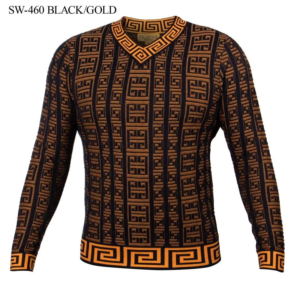 Prestige Rust Black Men's V-Neck Fashion Design Pullover Sweaters