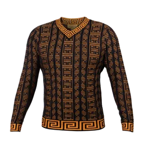 Prestige Rust Black Men's V-Neck Fashion Design Pullover Sweaters