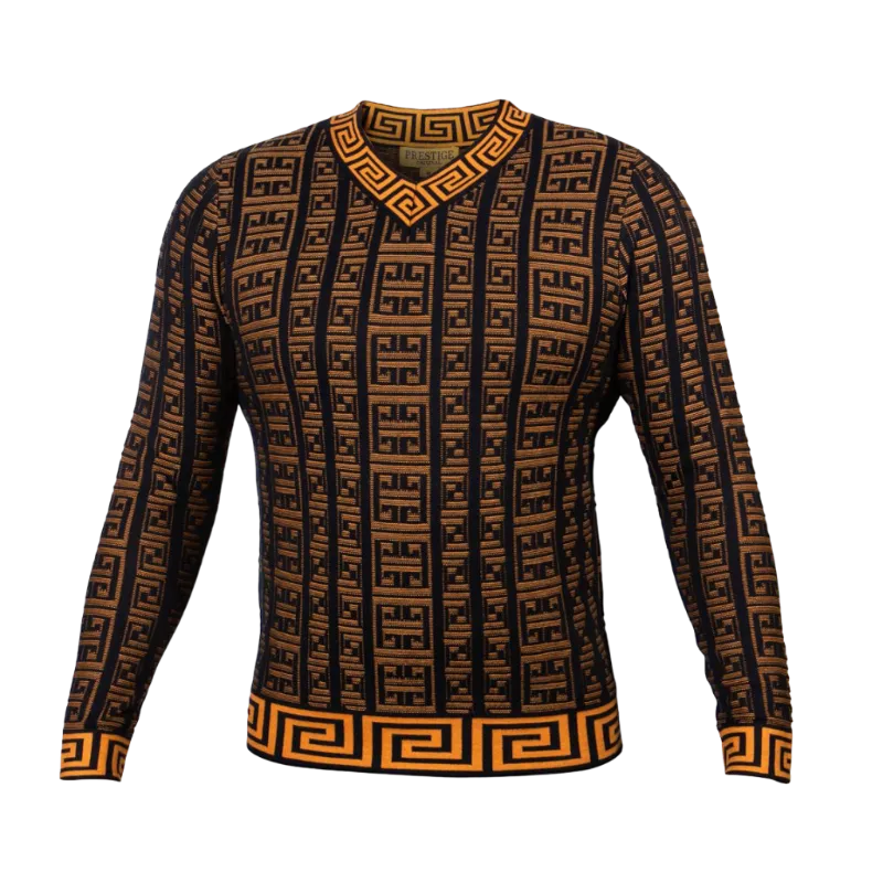 Prestige Rust Black Men's V-Neck Fashion Design Pullover Sweaters